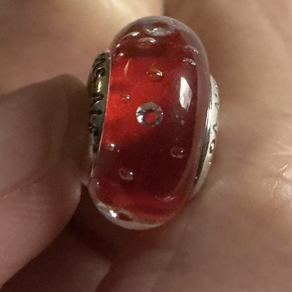 Pandora Red Murano Glass Charm S925 ALE Sterling Silver Retired Bead